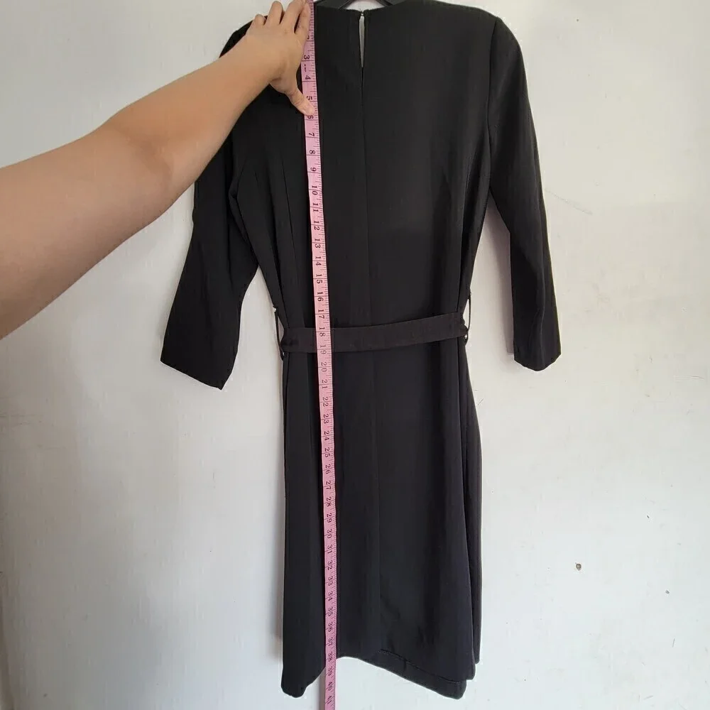 Zara Black 3/4 Sleeve Belted Career Sheath Dress Size Medium